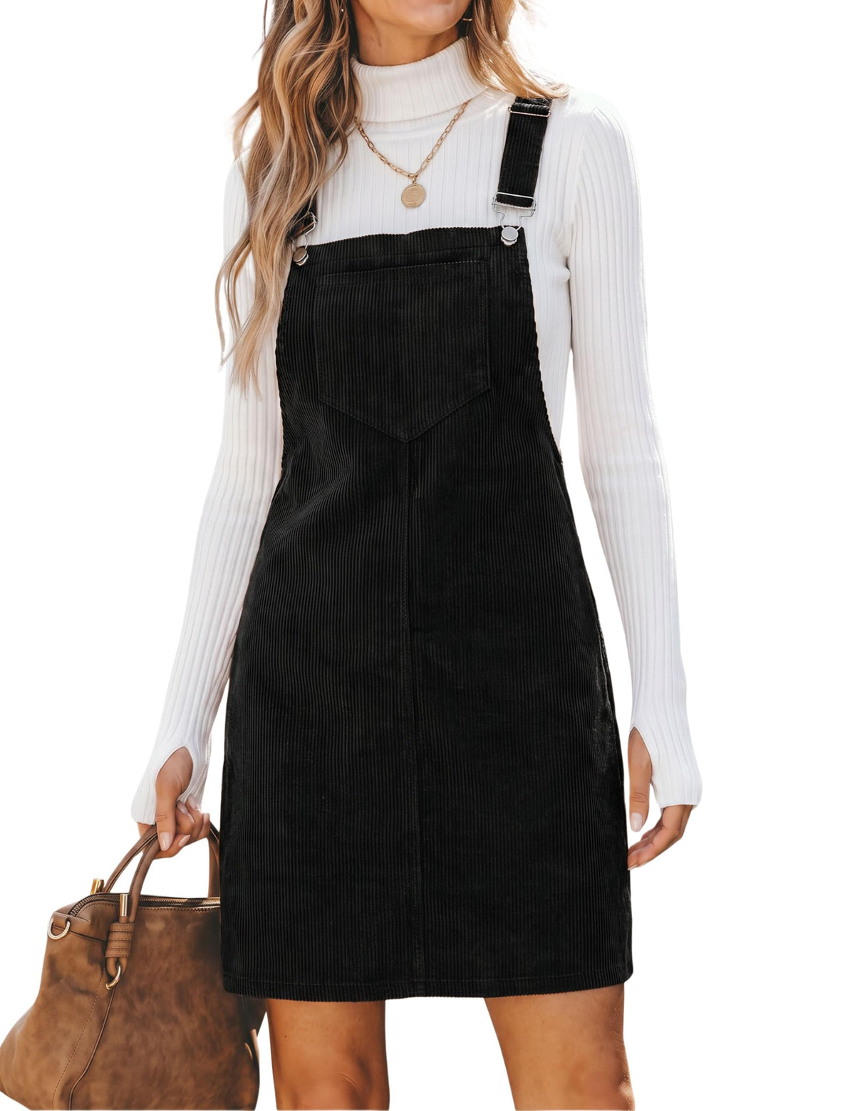Hooever Women's Corduroy Overall Bib Dress Pinafore Suspender Skirt Jumper
