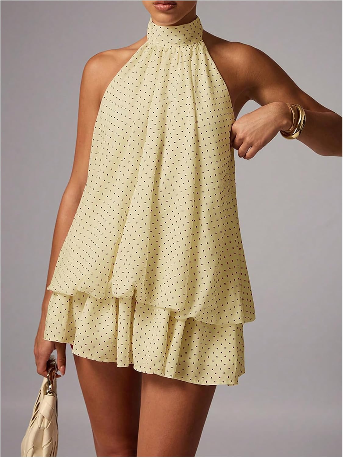 OYOANGLE Women Summer Polka Dots Halter Y2k Cute Ruffle Wedding Party Dress