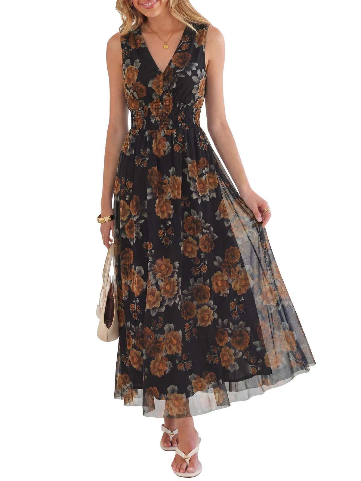 ANRABESS Women's Floral Tulle Wedding Guest Maxi Dress