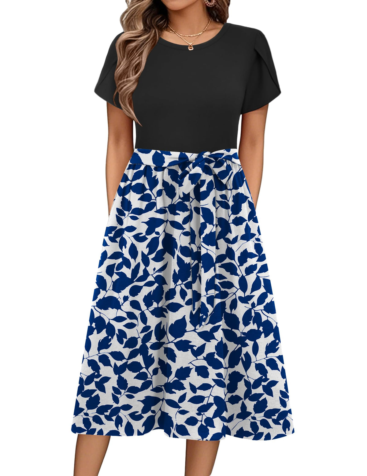 Zeagoo Womens Midi Dress Summer Short Sleeve Dress with Pockets 2025 Casual Floral T-Shirt Dress Flowy Beach Sundress