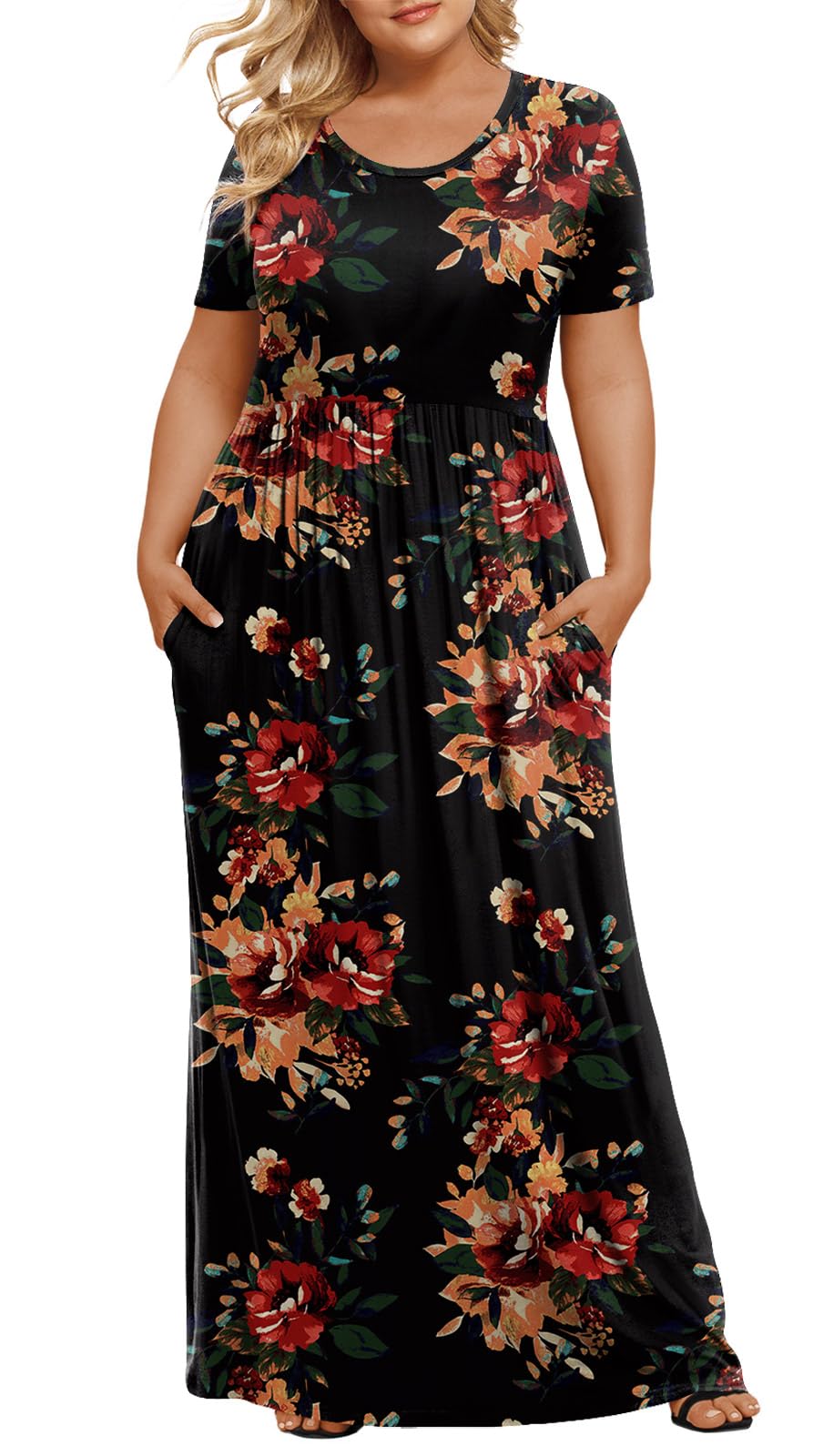 LONGYUAN Women's Plus Size Maxi Dresses Summer Short Sleeve Casual Long Dress 2026 XL-6XL
