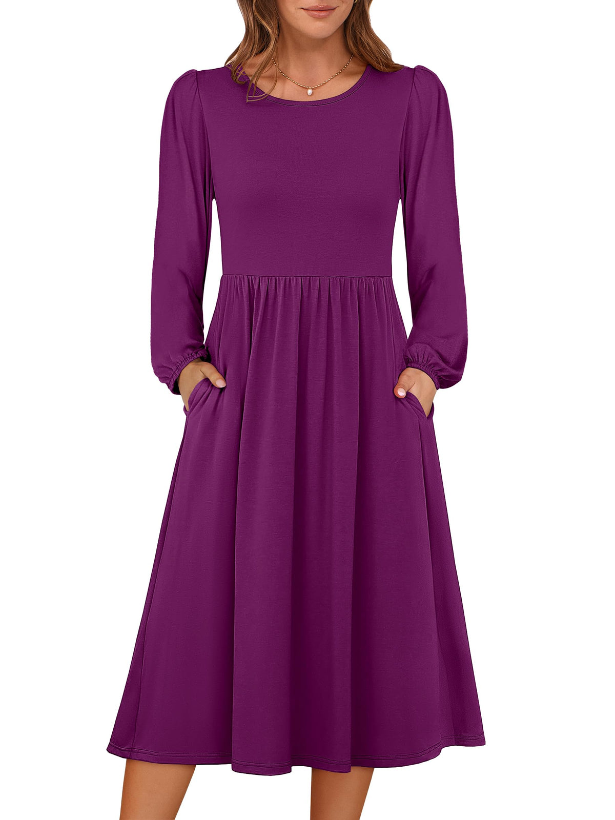 ANRABESS Women Long Sleeve Casual Fall Midi Dress Lightweight with Pockets