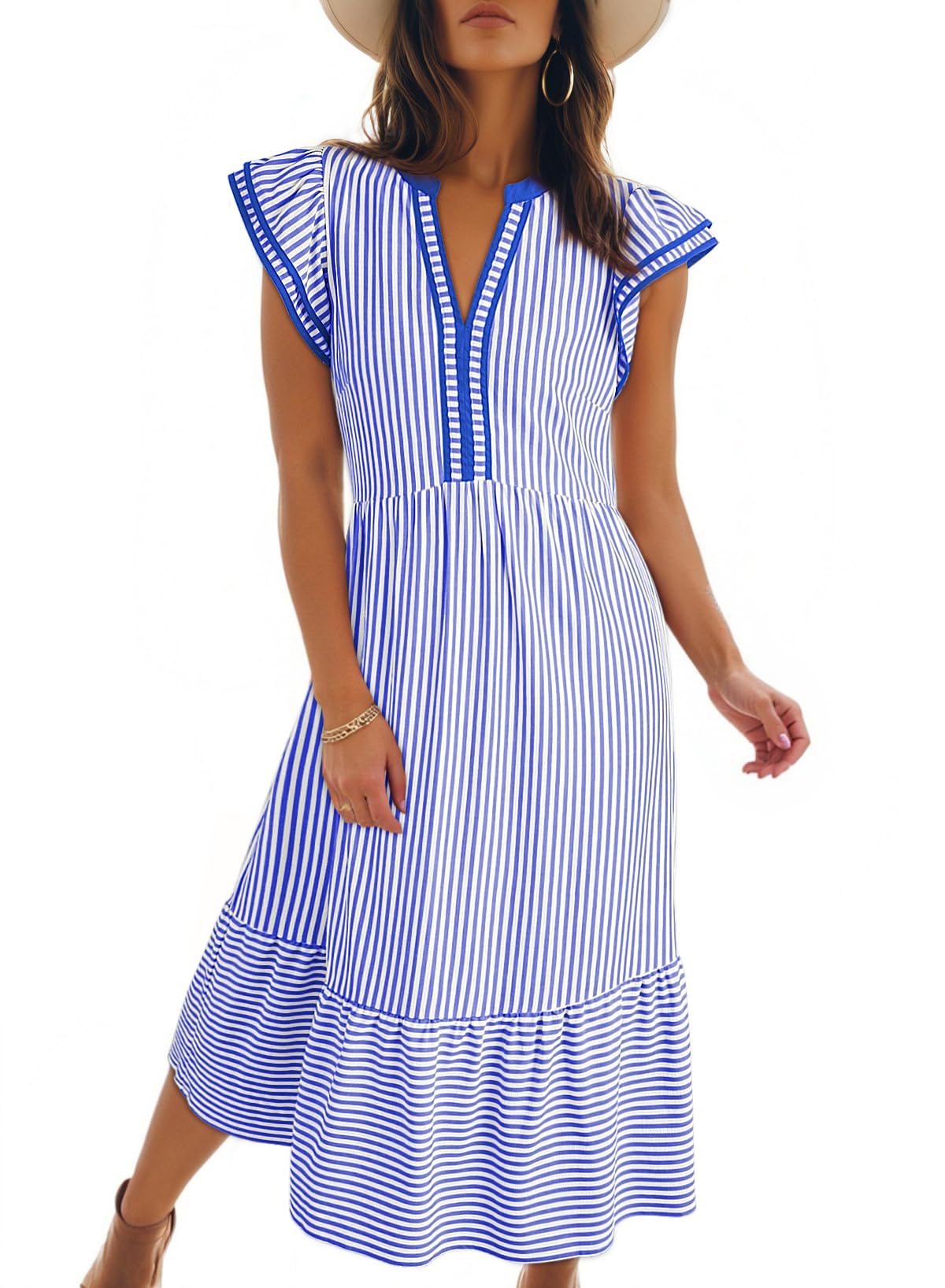 Dokotoo Womens Dresses 2026 V-Neck Cap Sleeve Empire Waist Dress
