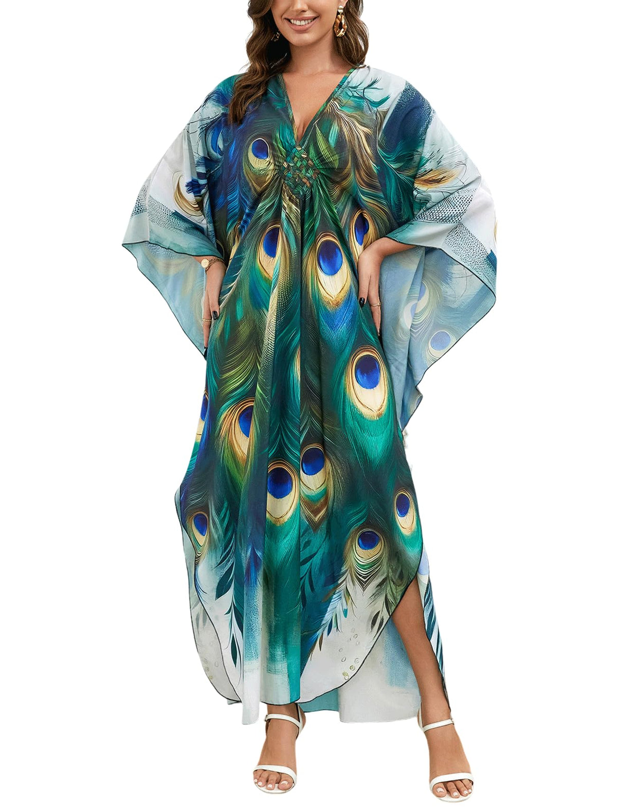 KECVOT Kaftan Dresses for Women Plus Size Batwing Sleeve Caftans Long Bathing Suit Cover Up Maxi Beach Dress Loungewear