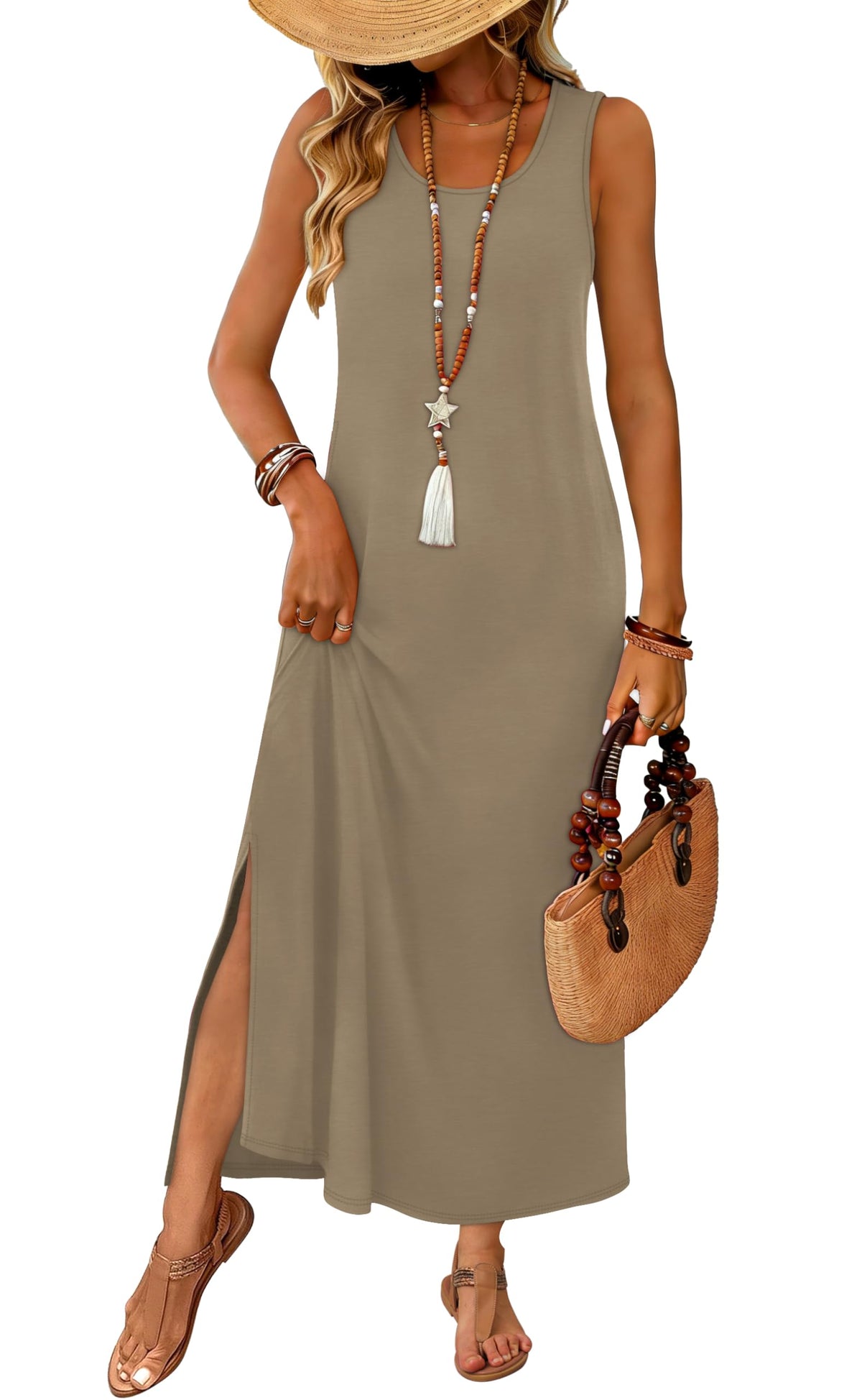 WIHOLL Maxi Dress Summer Dresses 2026 Beach Vacation Clothes Sleeveless Sundresses with Pockets Boho S-3XL