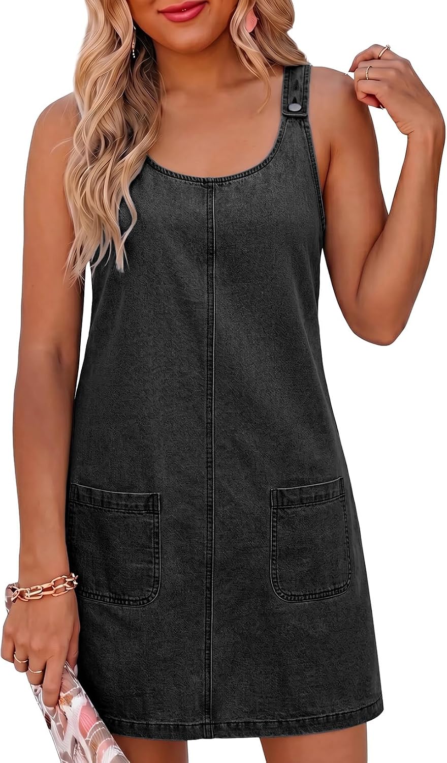 Dokotoo Womens Denim Dress Casual Sleeveless Babydoll Jean Overall Dress