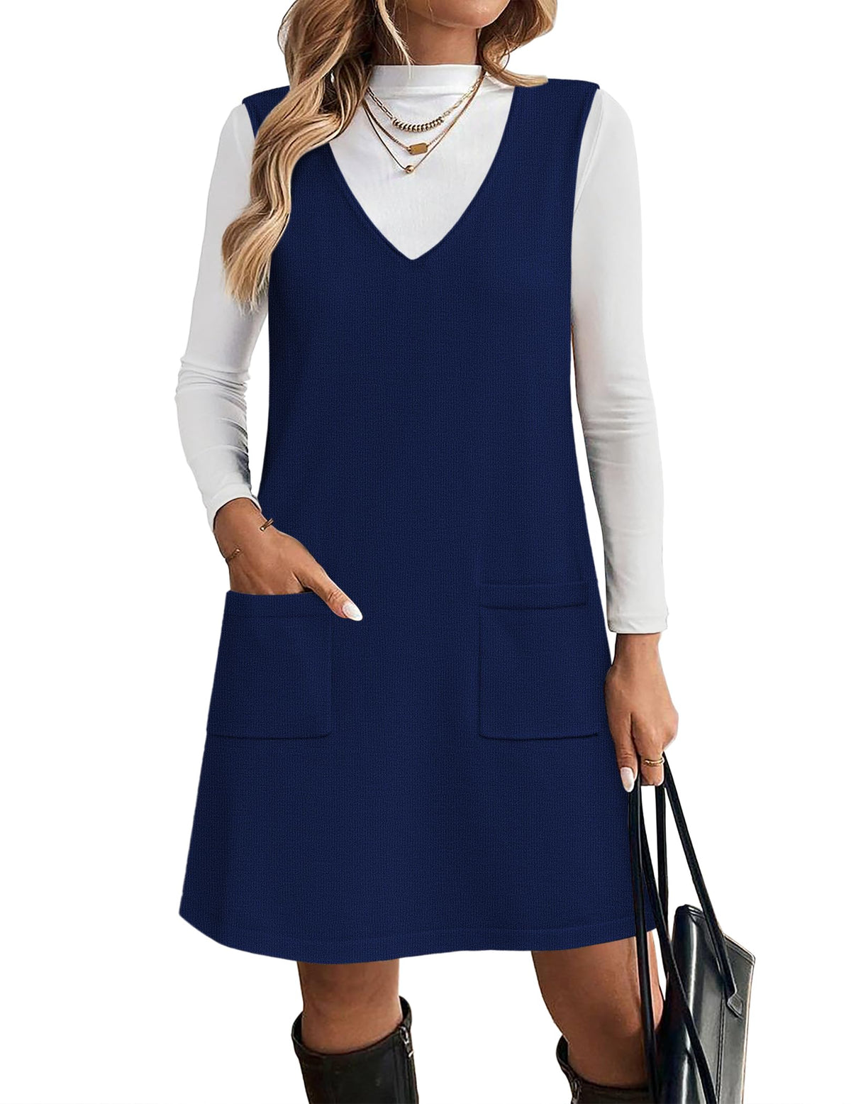 Zeagoo Women's Sweater Vest Dresses for Women 2026 V Neck Sleeveless Knit Pullover Sweater with Pockets Fall Winter Outfits