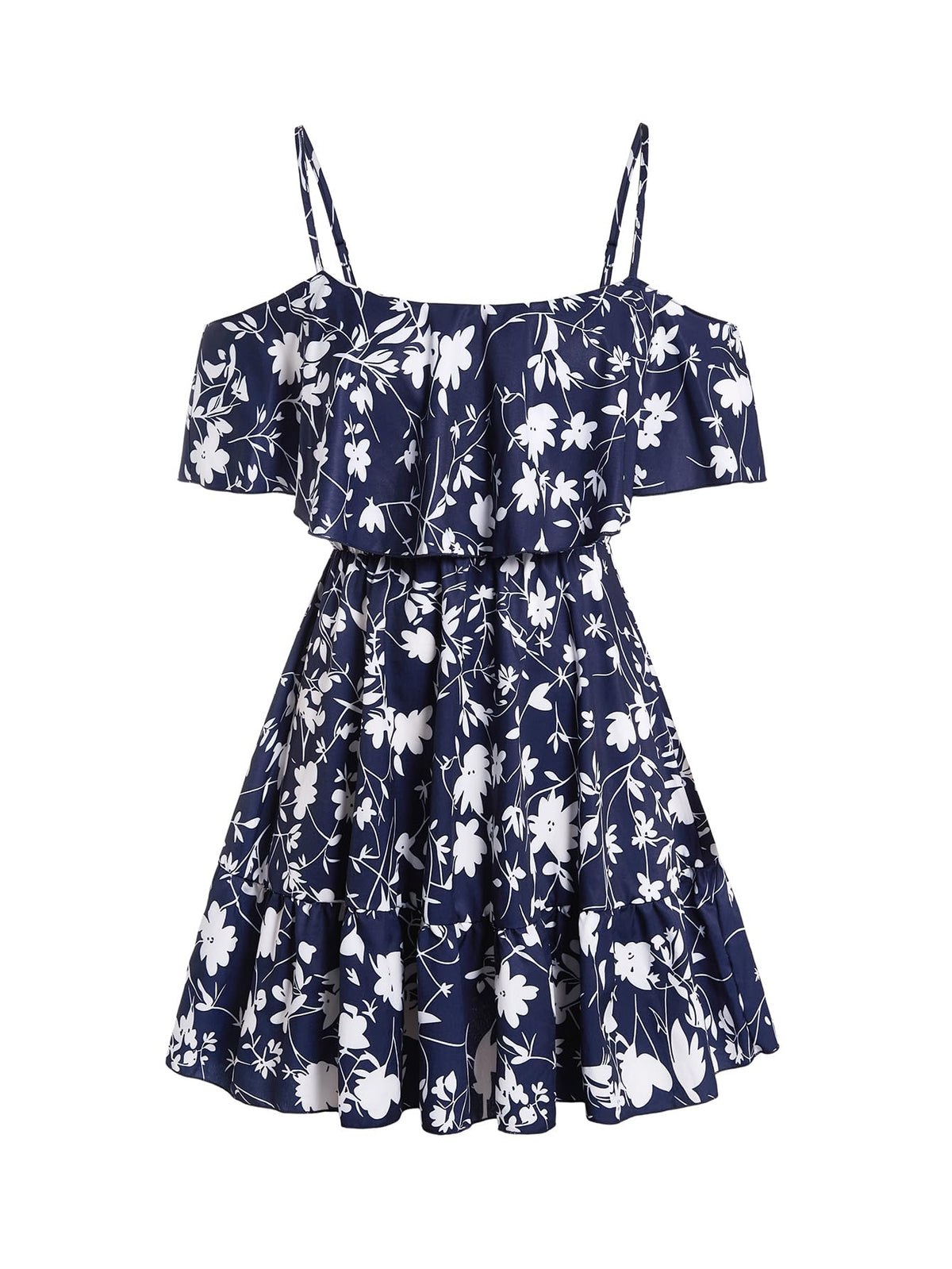 SOLY HUX Women's Summer Floral Mini Dress Cold Shoulder Ruffle Dresses