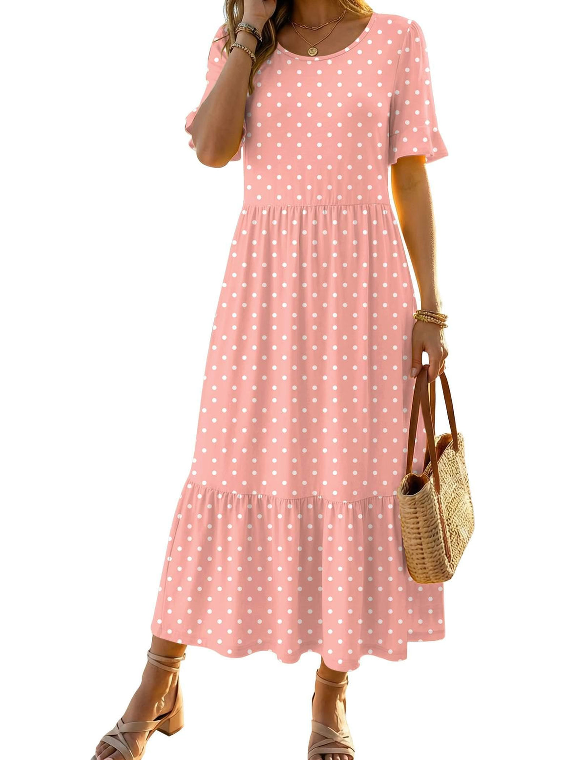 Zeagoo Womens Summer Dresses 2026 Casual Midi Dress Flowy Sundress Ruffle Short Sleeve Tiered Dresses A Line Boho Dress