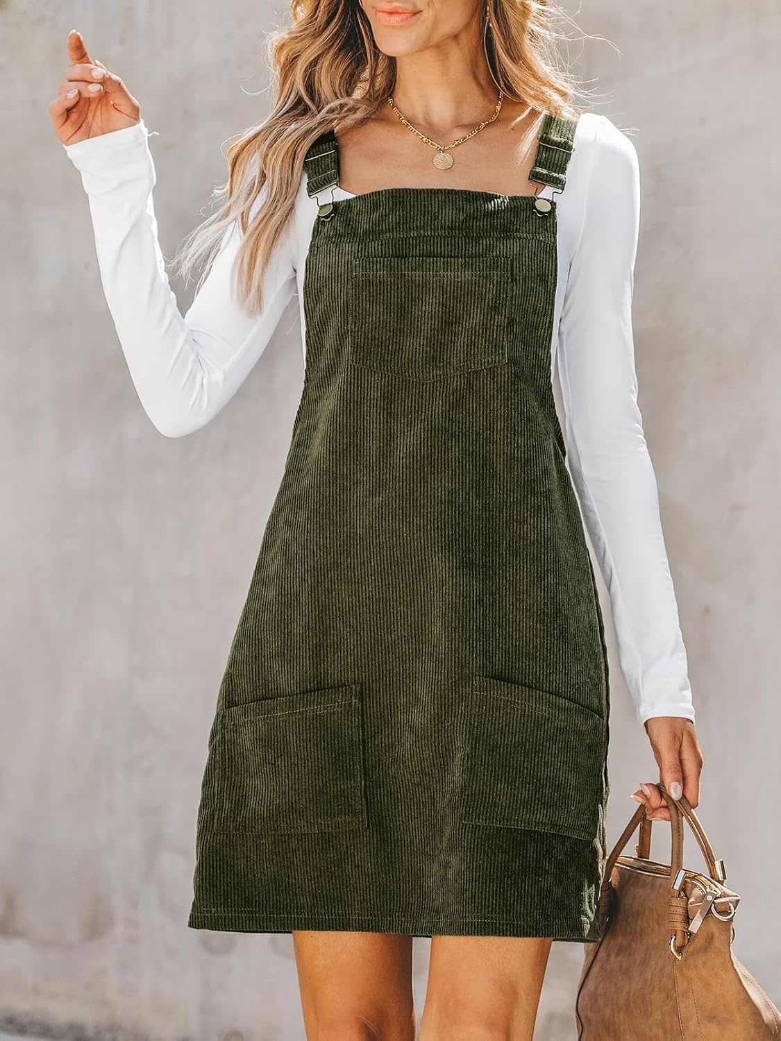 CUPSHE Women Corduroy Square Neck Wide Strap Fall Overall Mini Dress