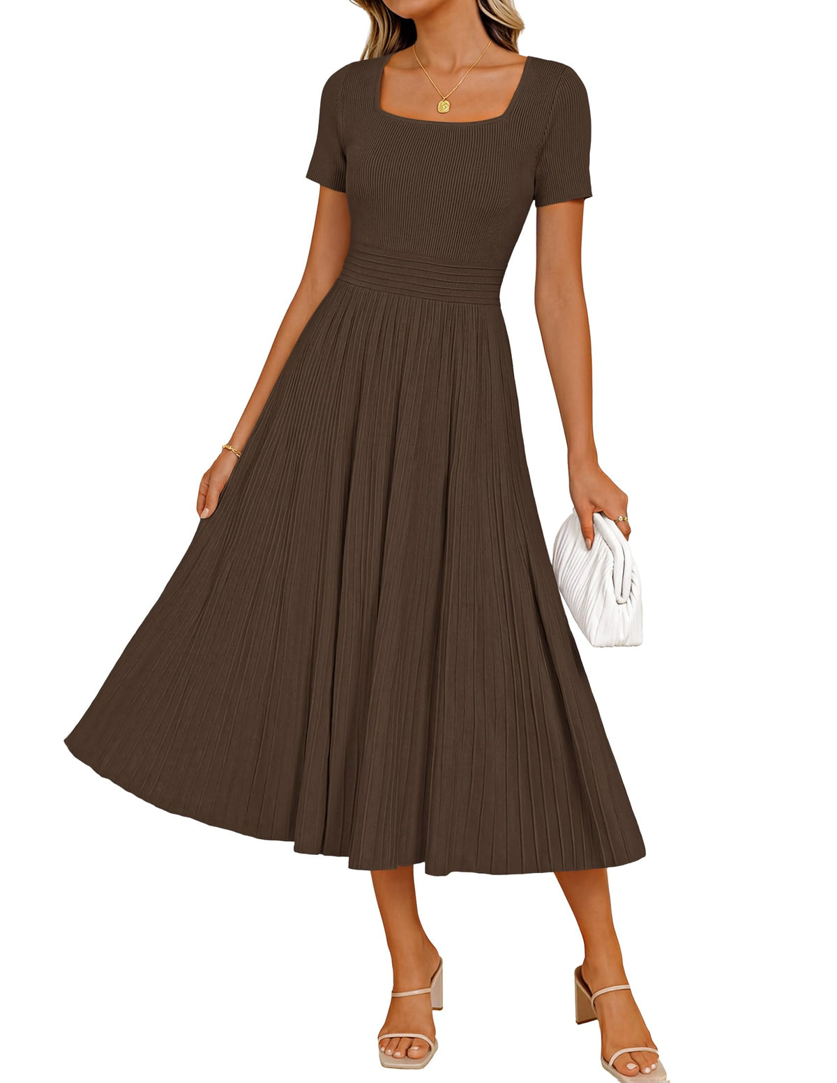 ZESICA Womens Elegant Pleated Wedding Guest Midi Sweater Dress
