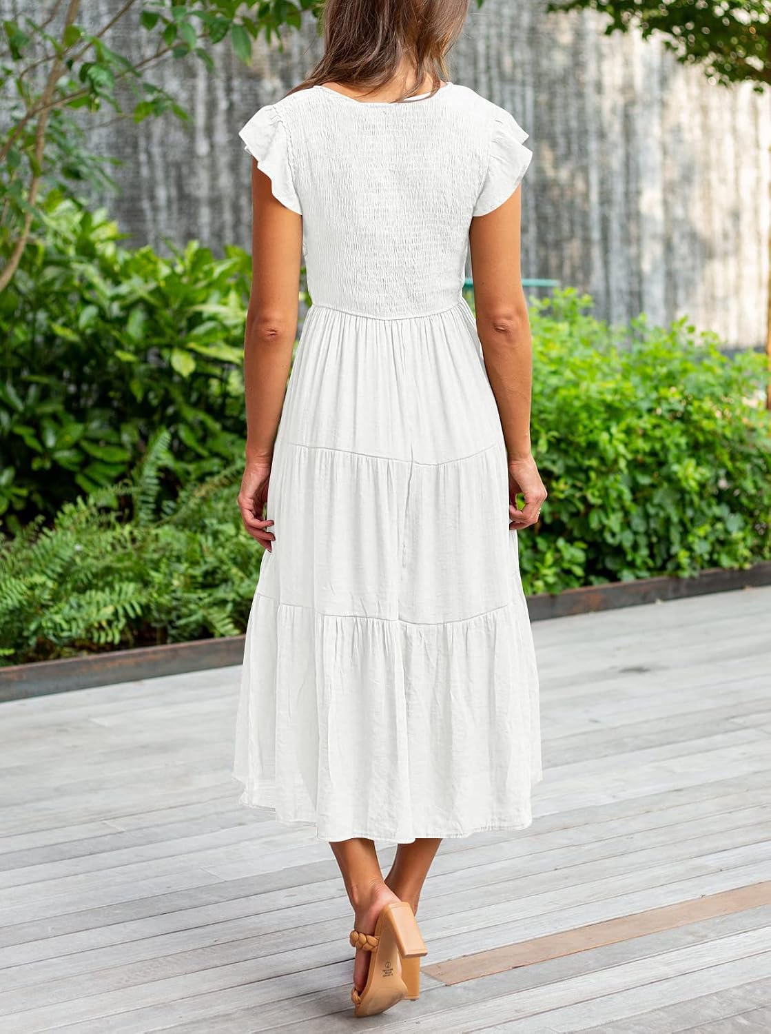 MEROKEETY Women's Summer 2026 Flutter Sleeve Smocked Casual Midi Dress