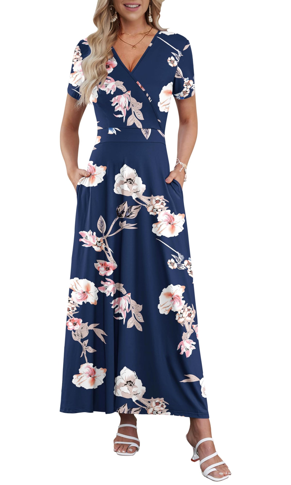 AUSELILY Maxi Dresses for Women Ankle Length Floral Beach Long Flowy Dress