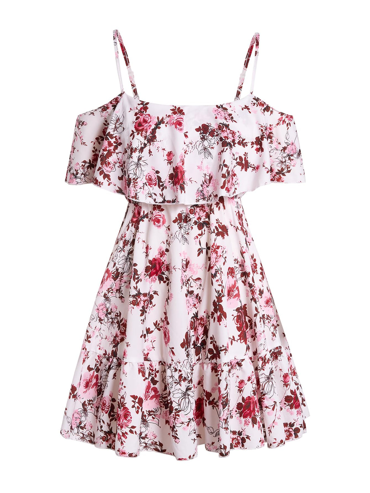 SOLY HUX Women's Summer Floral Mini Dress Cold Shoulder Ruffle Dresses