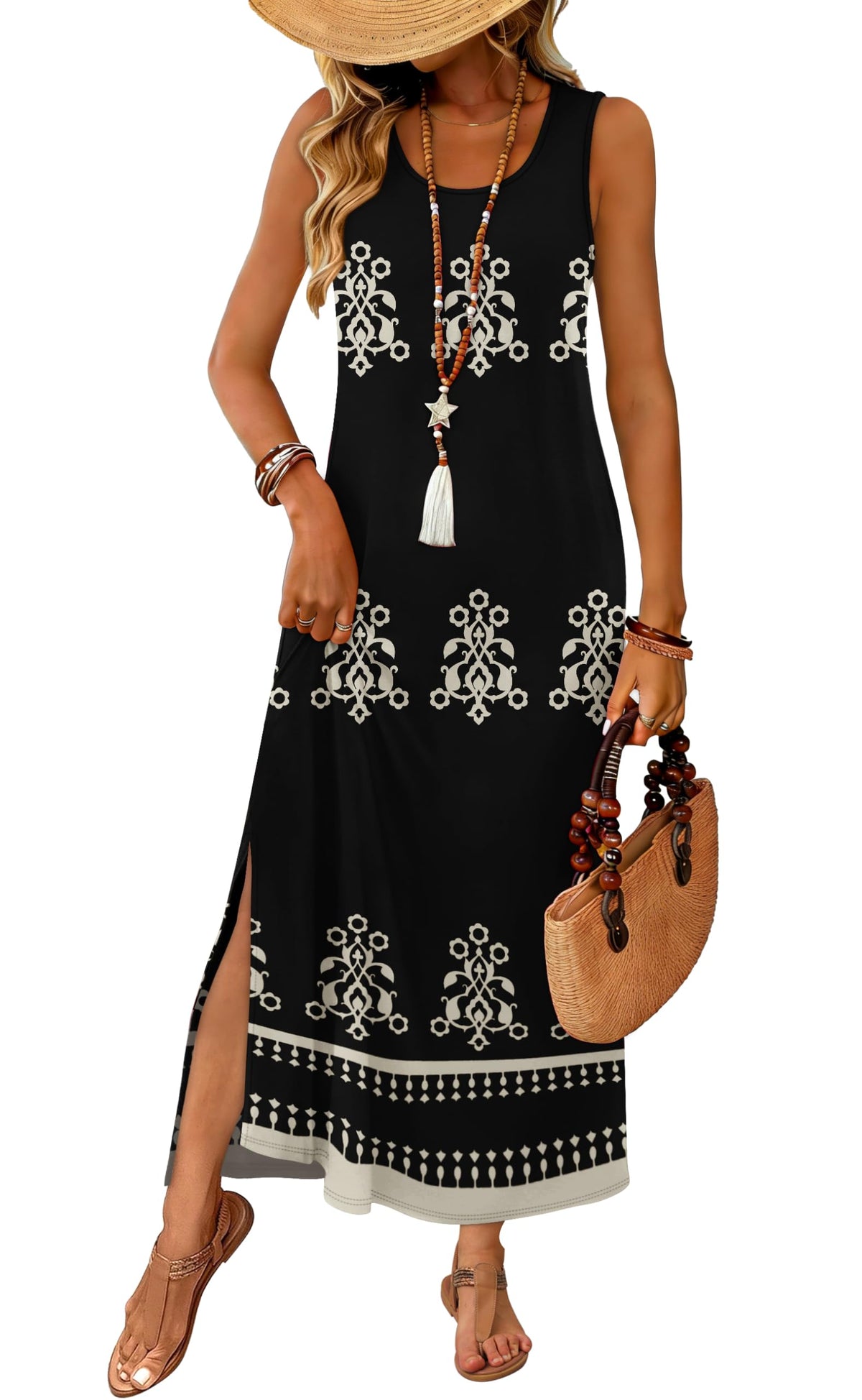WIHOLL Maxi Dress Summer Dresses 2026 Beach Vacation Clothes Sleeveless Sundresses with Pockets Boho S-3XL