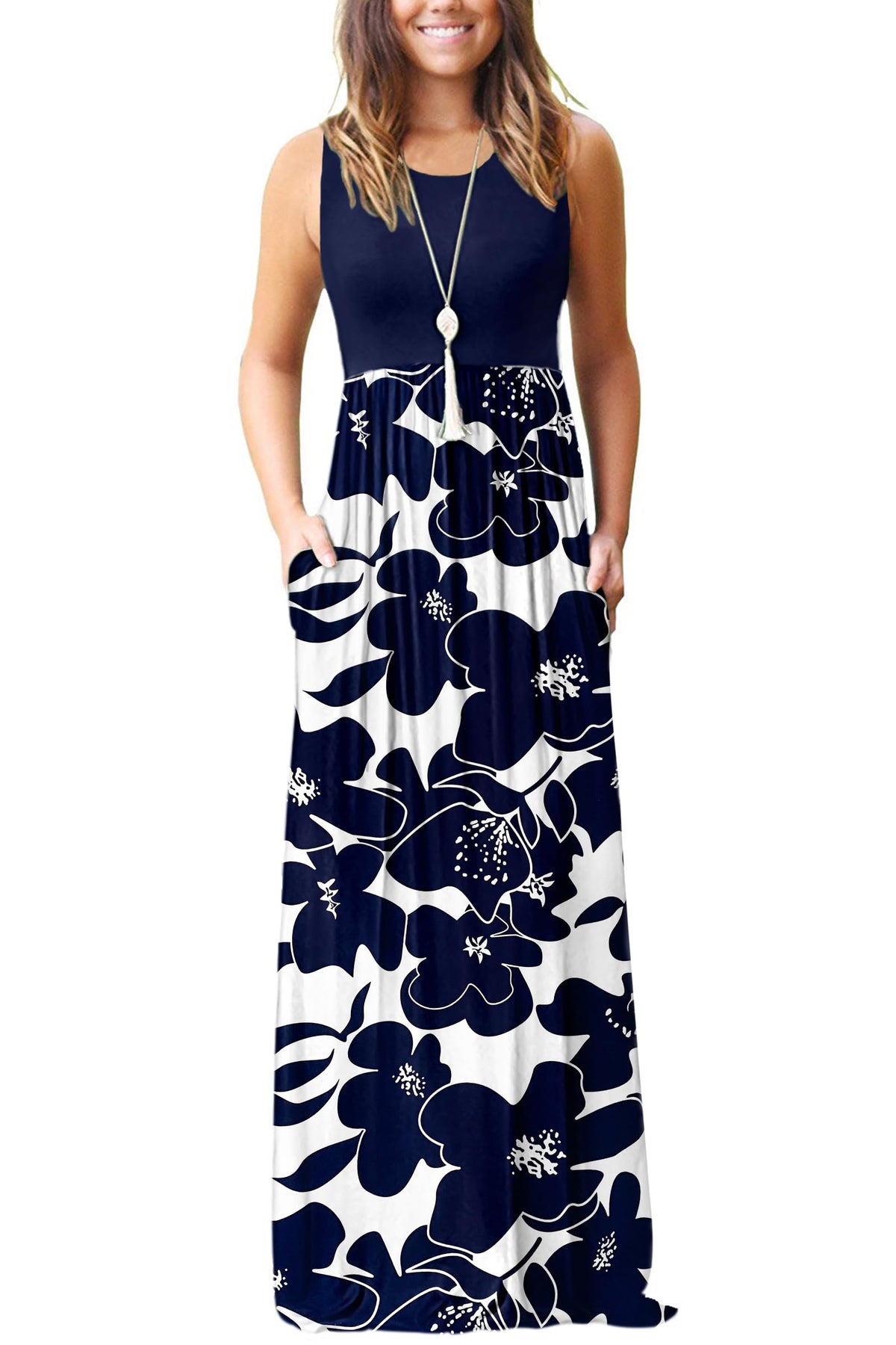 AUSELILY Women's Summer Sleeveless Loose Plain Casual Long Maxi Dresses