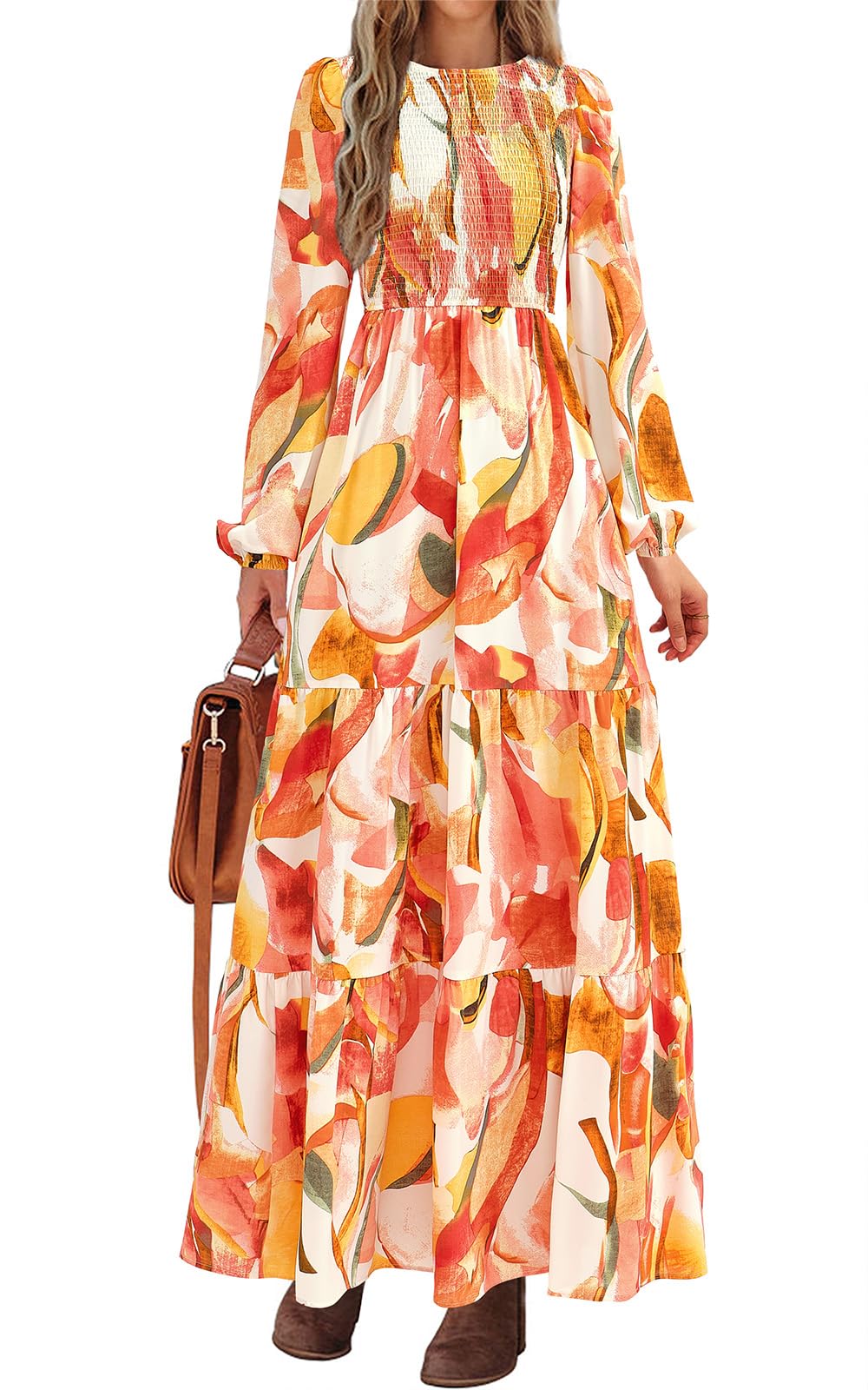 PRETTYGARDEN Long Sleeve Floral Maxi Fall Dresses for Women Trendy Outfits