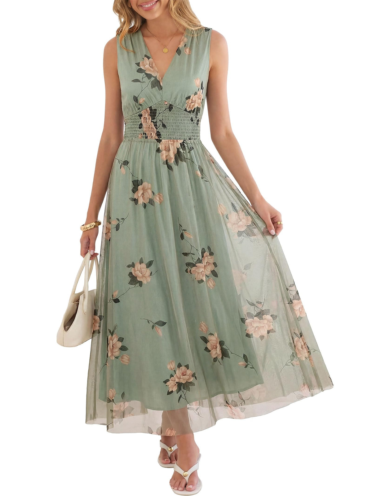 ANRABESS Women's Floral Tulle Wedding Guest Maxi Dress