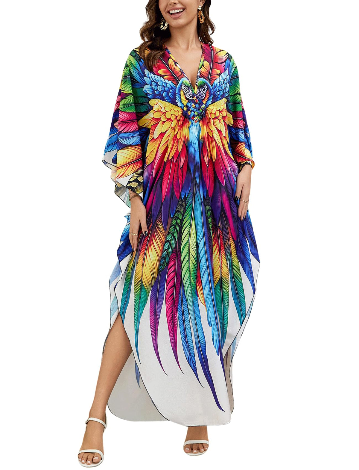 KECVOT Kaftan Dresses for Women Plus Size Batwing Sleeve Caftans Long Bathing Suit Cover Up Maxi Beach Dress Loungewear