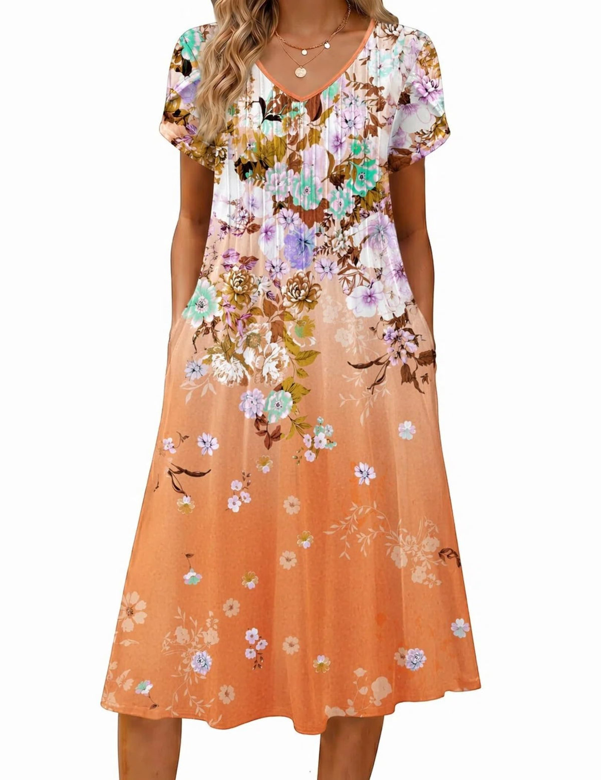 Zeagoo Womens Casual Summer Dress 2026 Short Sleeve Dresses Pleats Midi A Line Flowy Dress Boho Beach Sundress with Pockets