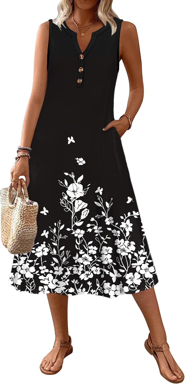 Zeagoo Summer Dress for Women 2026 Sleeveless Tank Midi Dress Vacation Beach Sundress Aline Boho Clothing