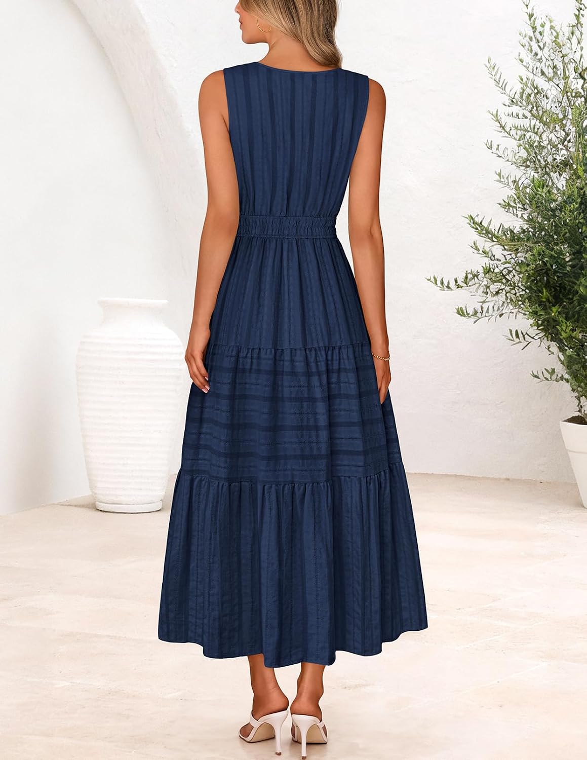 MEROKEETY Summer Casual Sleeveless V Neck Midi Maxi Cotton Dress Women 2026
