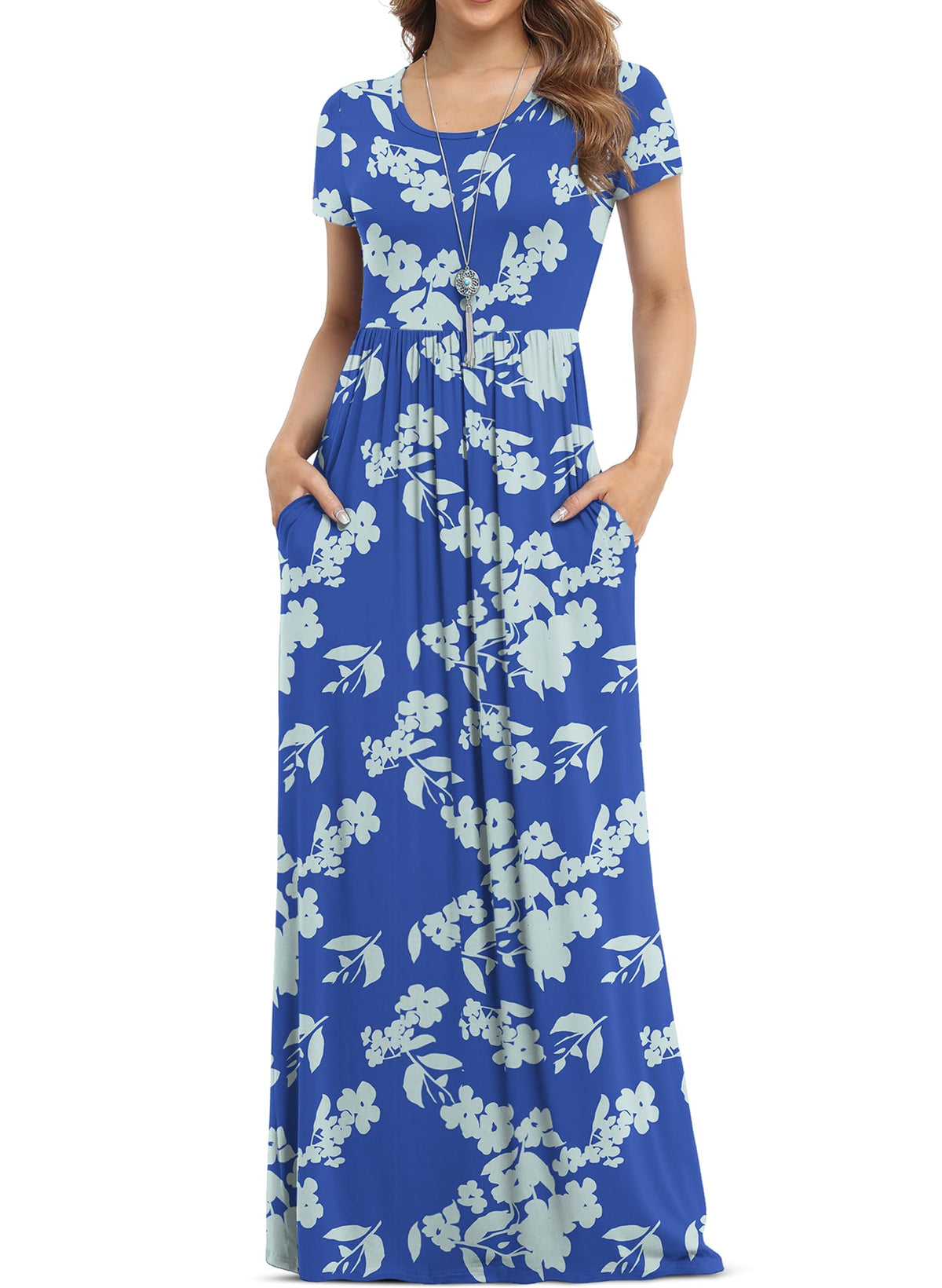 VIISHOW Women's Short Sleeve Loose Plain Maxi Dresses Casual Long Dresses with Pockets