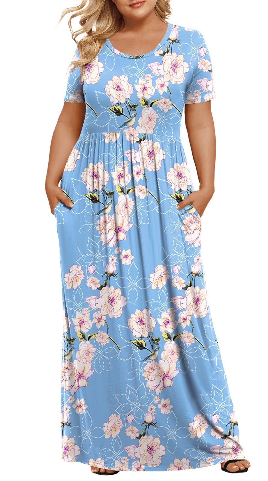 LONGYUAN Women's Plus Size Maxi Dresses Summer Short Sleeve Casual Long Dress 2026 XL-6XL