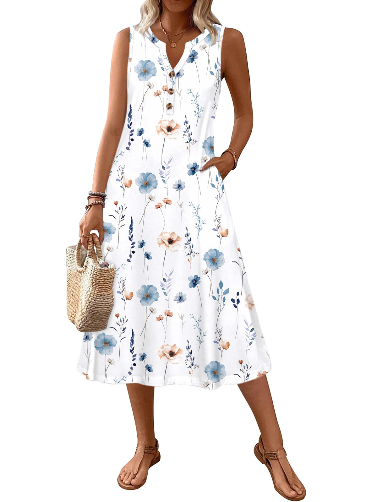 Zeagoo Summer Dress for Women 2026 Sleeveless Tank Midi Dress Vacation Beach Sundress Aline Boho Clothing