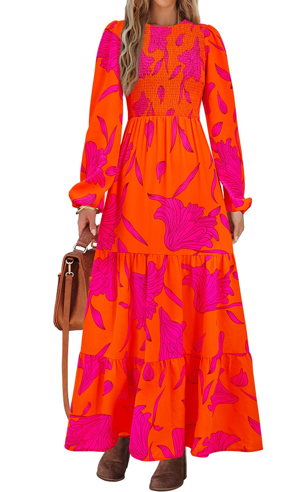 PRETTYGARDEN Long Sleeve Floral Maxi Fall Dresses for Women Trendy Outfits