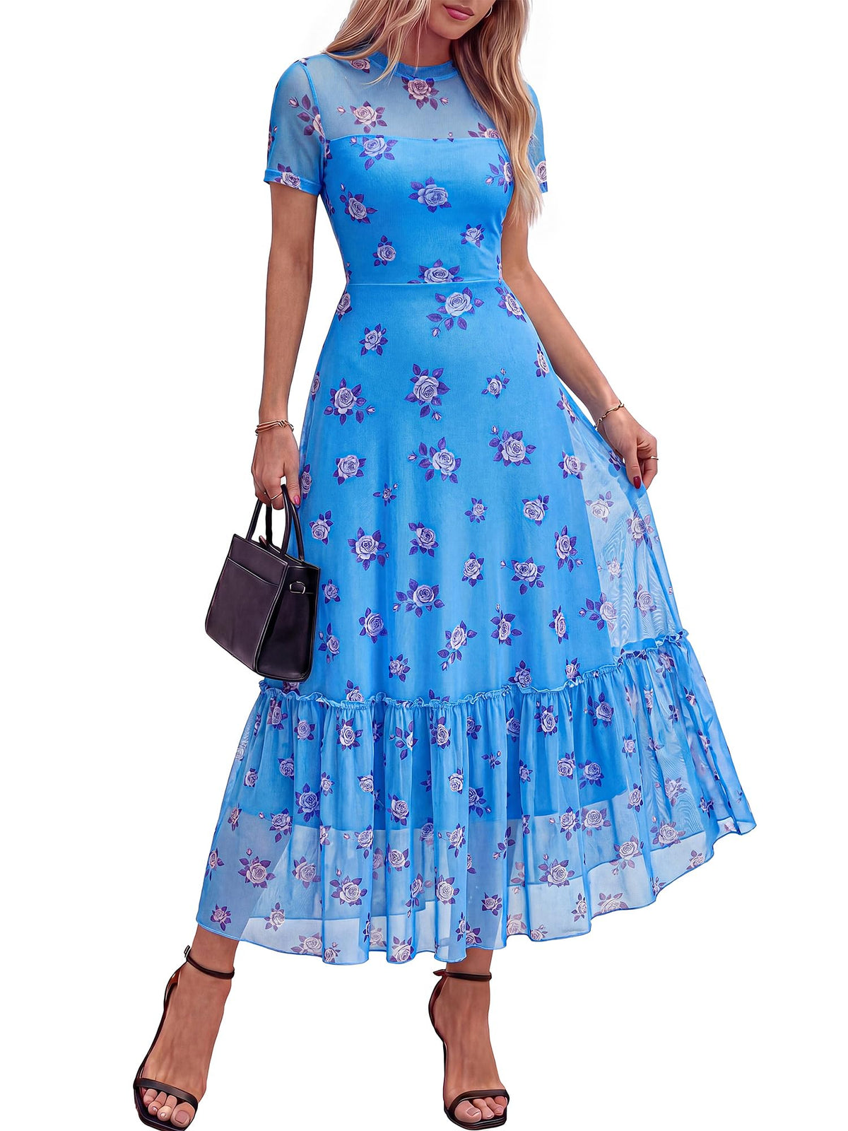 BTFBM Womens Mesh Ruffle Boho Cocktail Dresses