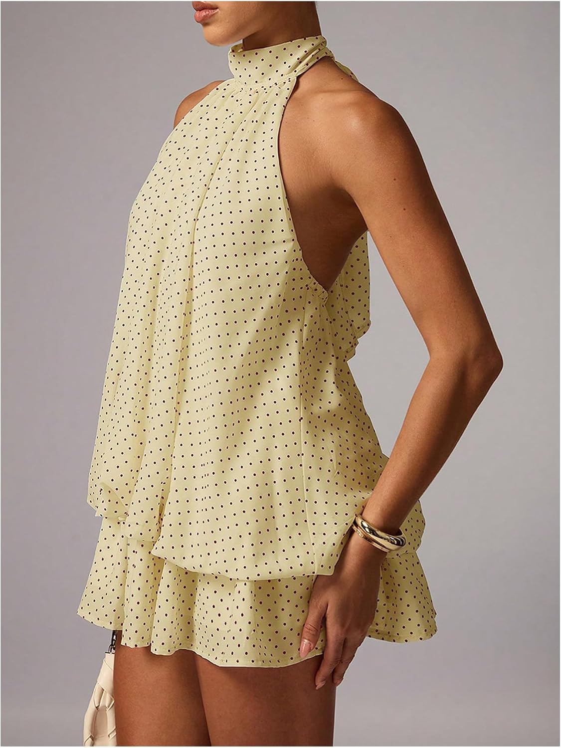 OYOANGLE Women Summer Polka Dots Halter Y2k Cute Ruffle Wedding Party Dress