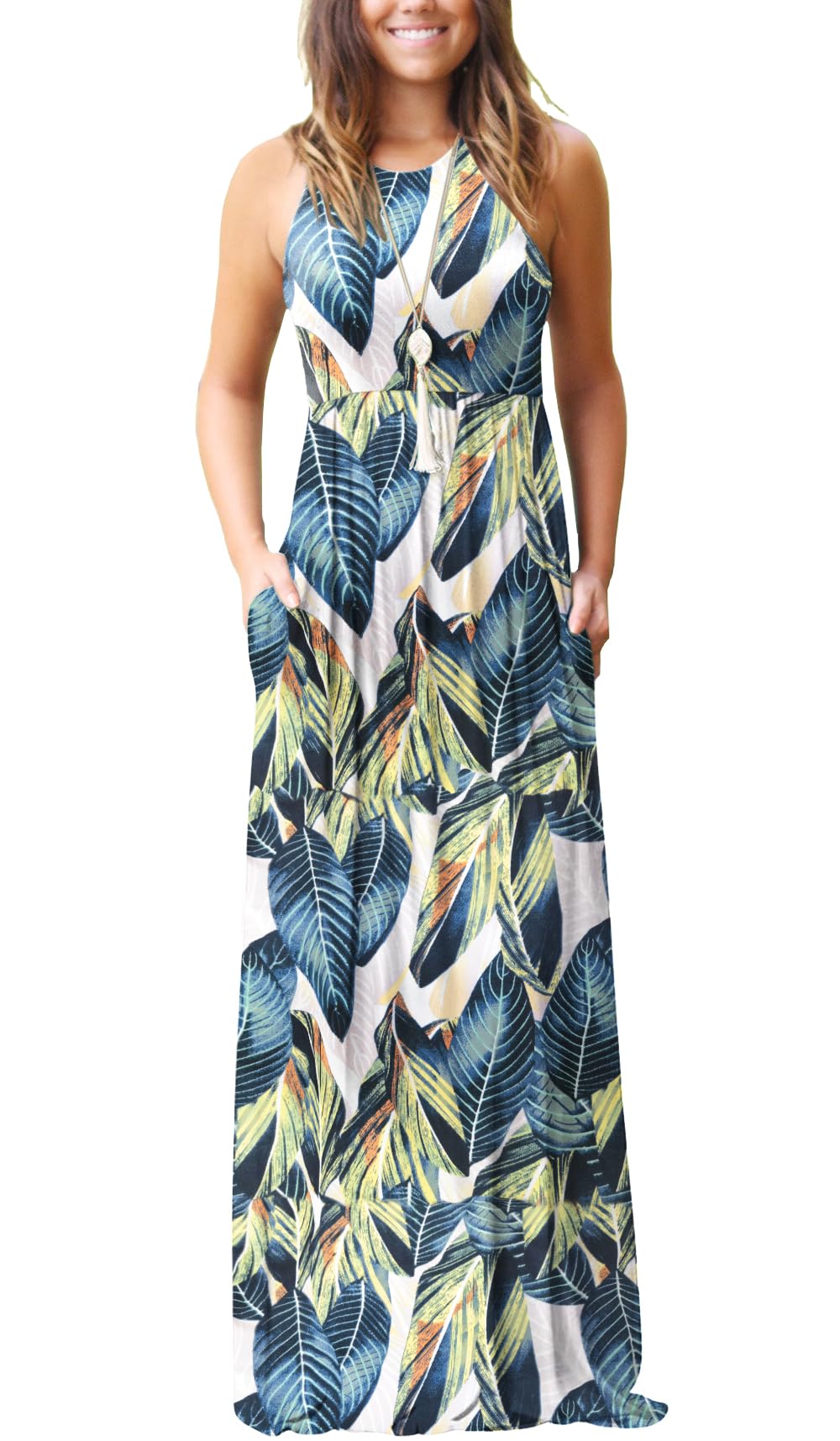 GRECERELLE Women's Summer Sleeveless Casual Long Tank Maxi Dress with Pockets (XS-3XL)