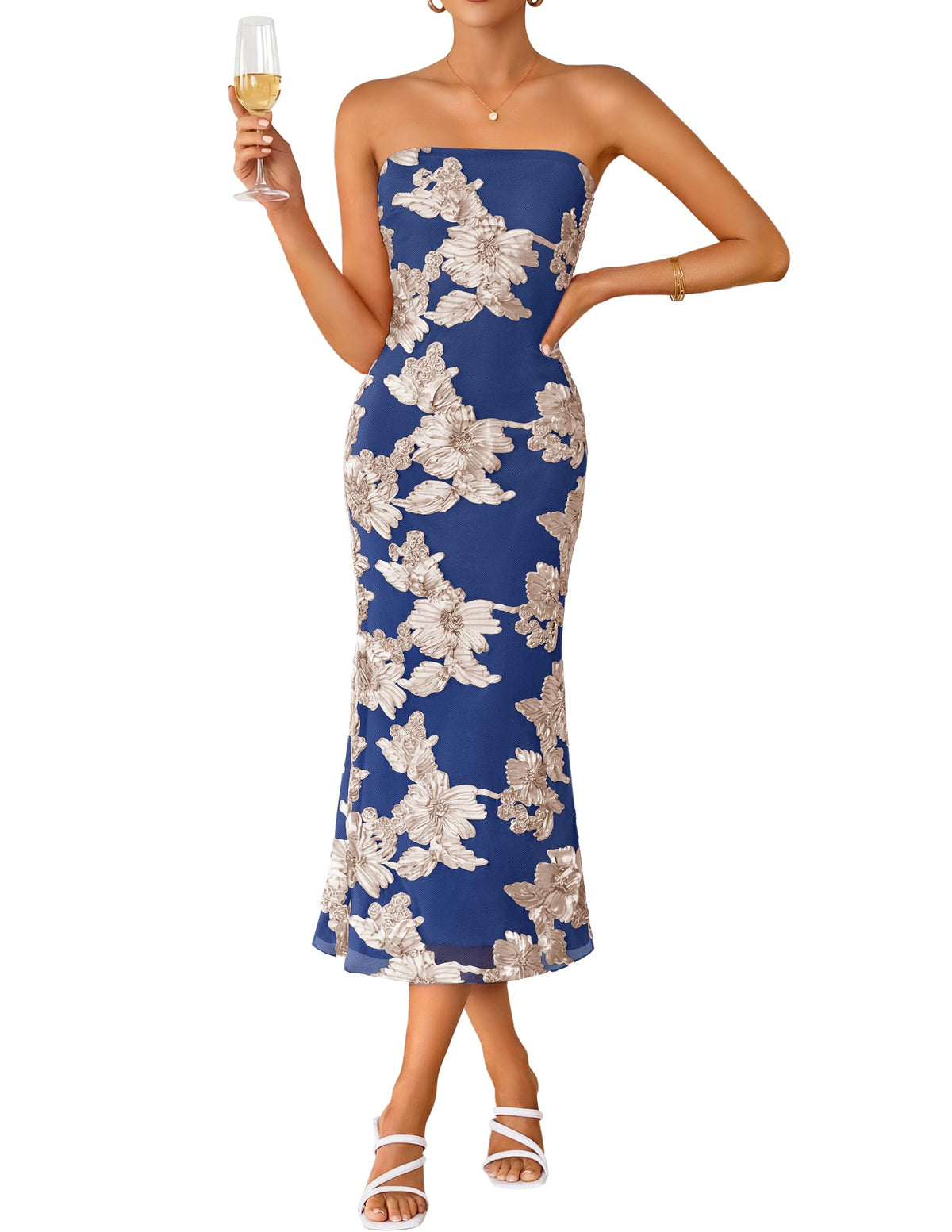 ZESICA 2026 Summer Strapless Floral Cocktail Wedding Guest Dress for Women
