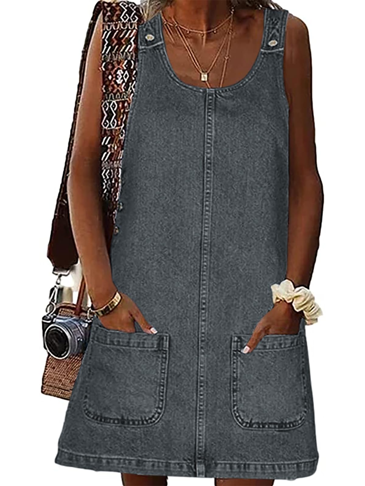 BZB Women's Sleeveless Casual Denim Dress Western Jean Overall Dress