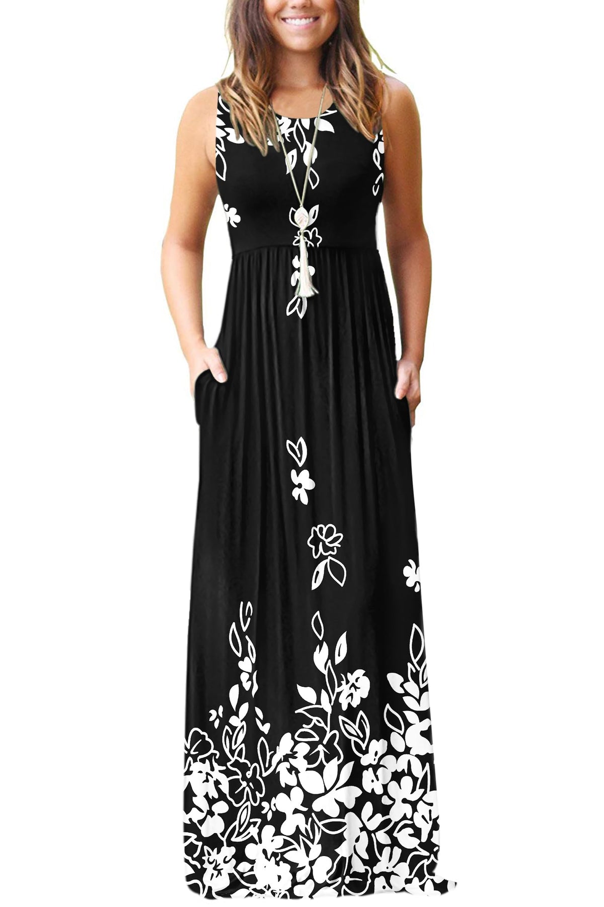 AUSELILY Women's Summer Sleeveless Loose Plain Casual Long Maxi Dresses