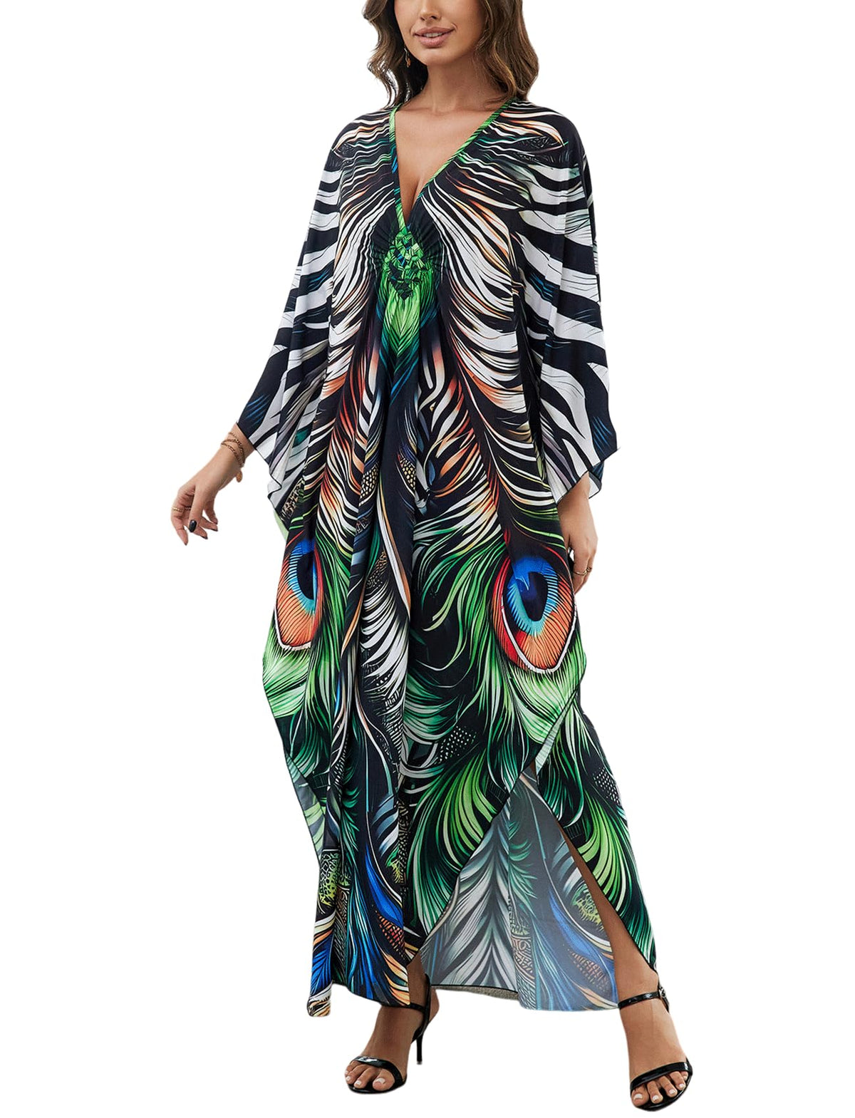 KECVOT Kaftan Dresses for Women Plus Size Batwing Sleeve Caftans Long Bathing Suit Cover Up Maxi Beach Dress Loungewear