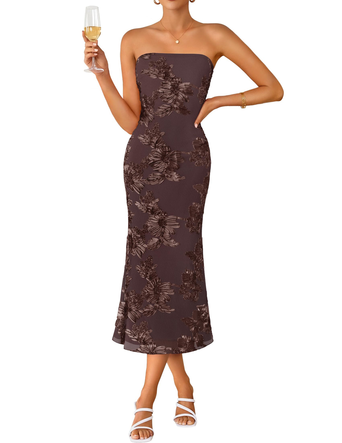 ZESICA 2026 Summer Strapless Floral Cocktail Wedding Guest Dress for Women