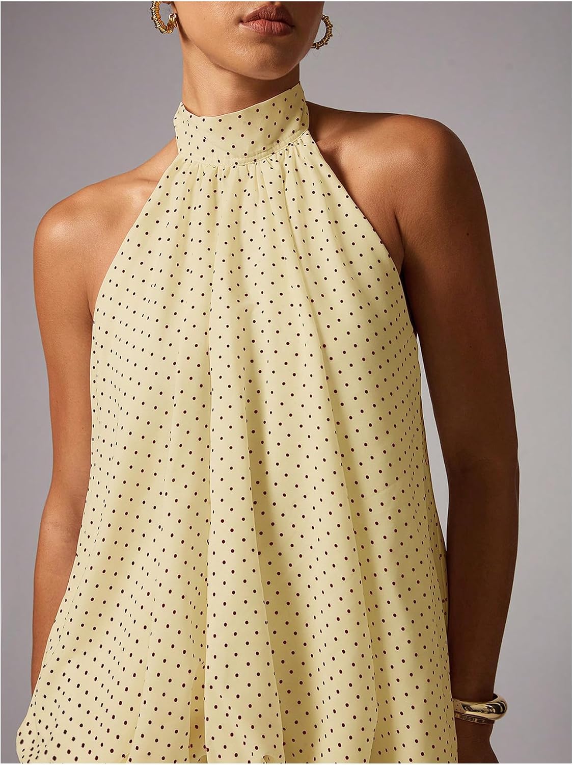 OYOANGLE Women Summer Polka Dots Halter Y2k Cute Ruffle Wedding Party Dress