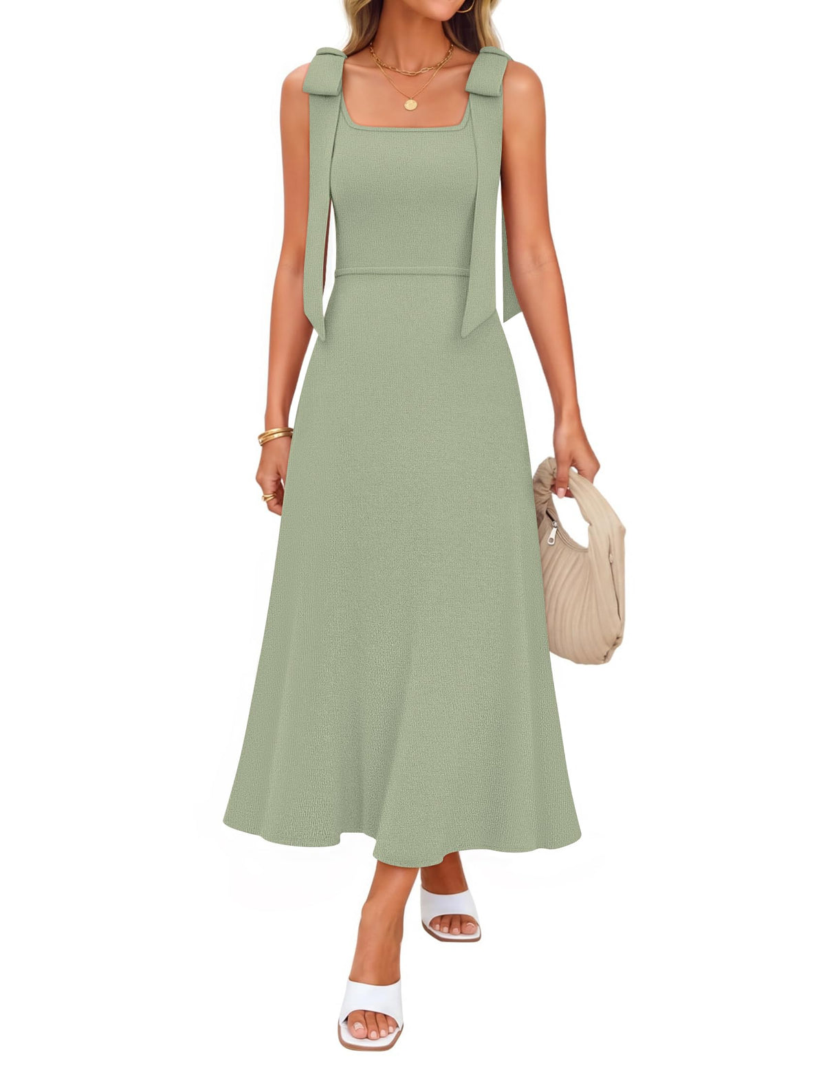 ZESICA Womens Summer Sleeveless Knitted Midi Sweater Dress