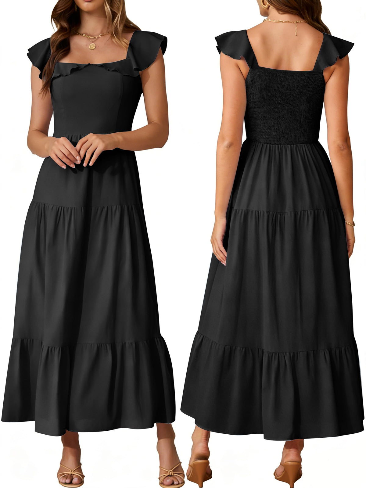 Womens Summer Sleeveless Maxi Dress Square Neck