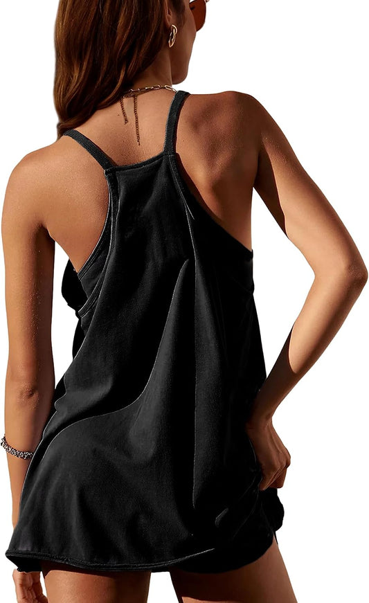 Faleave Women's Summer Sleeveless Mini Dress Athletic Dress Spaghetti Strap Short Tennis Dress with Pockets