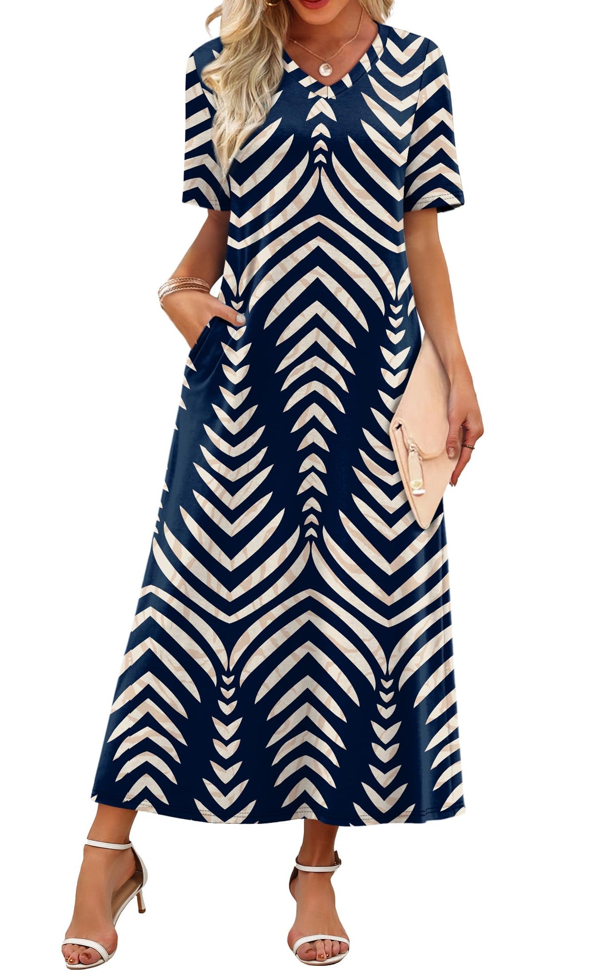 WIHOLL Women's Maxi Dresses V Neck Vacation Beach Sundresses Floral Travel Summer Dress