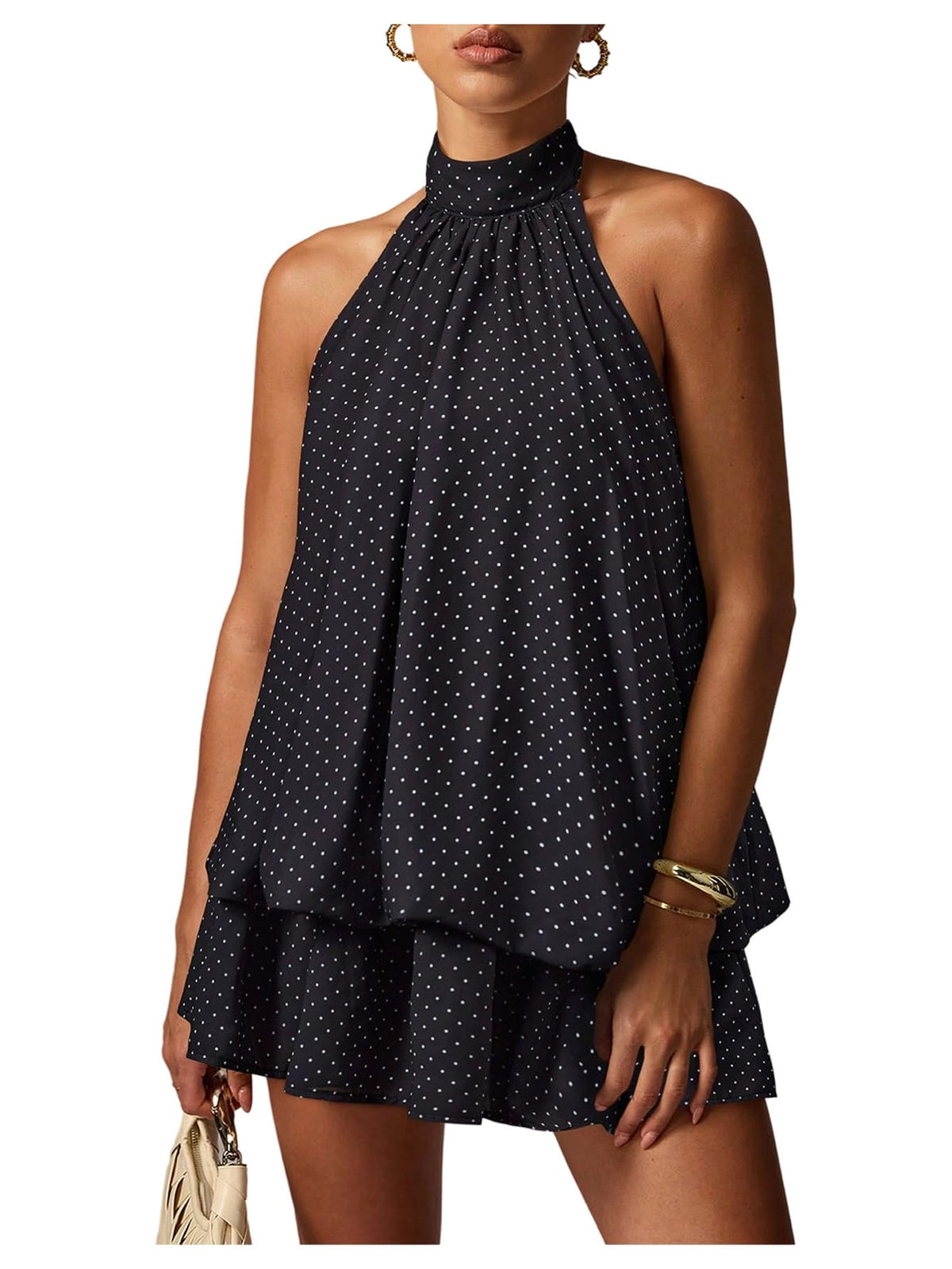 OYOANGLE Women Summer Polka Dots Halter Y2k Cute Ruffle Wedding Party Dress