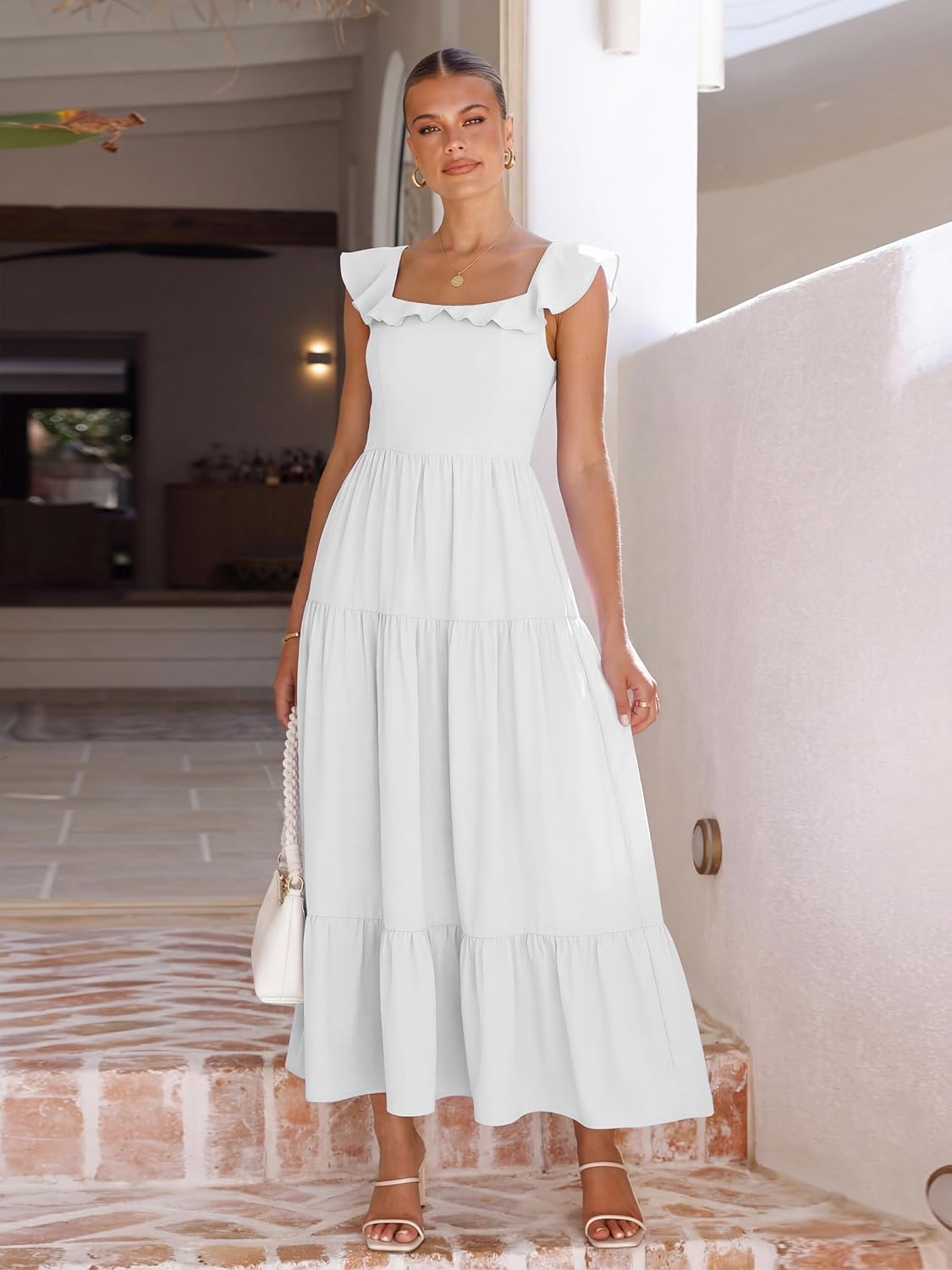 Womens Summer Sleeveless Maxi Dress Square Neck