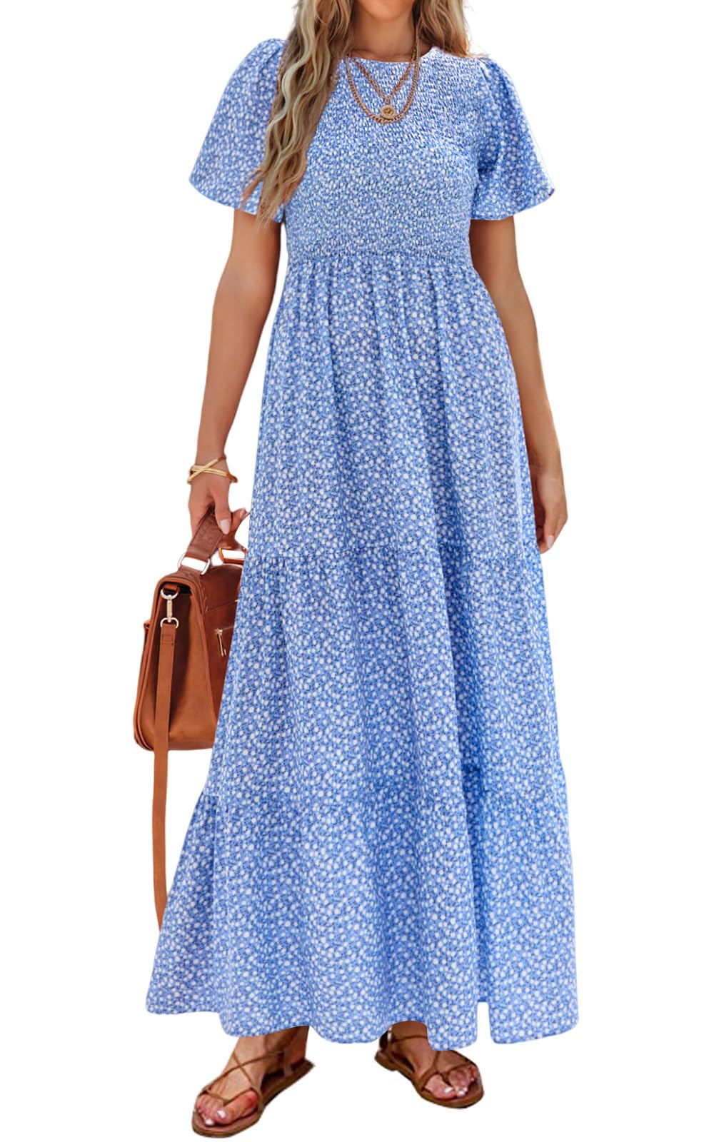 PRETTYGARDEN Women's 2026 Summer Casual Flutter Sleeve Floral Maxi Dress