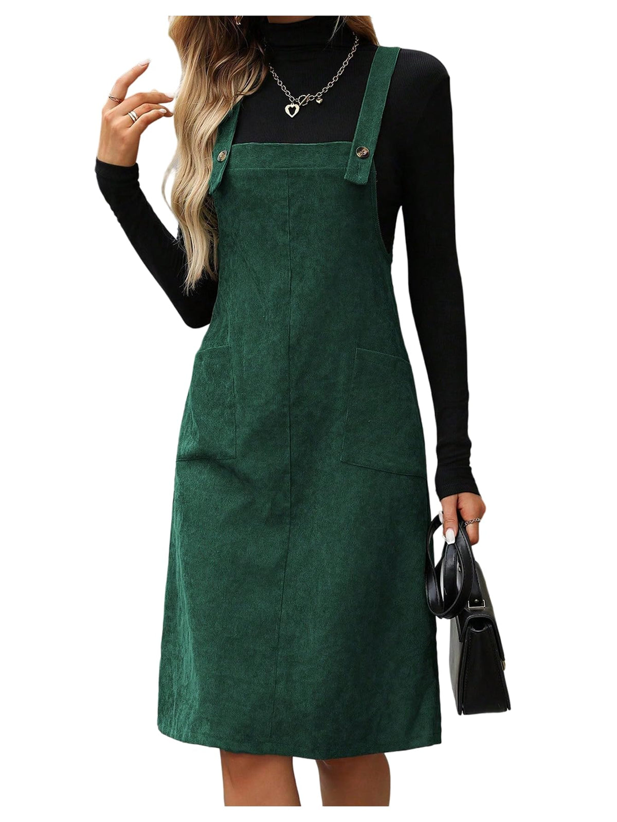 SOLY HUX Women's Sleeveless Corduroy Overall Dress Knee Length Dresses
