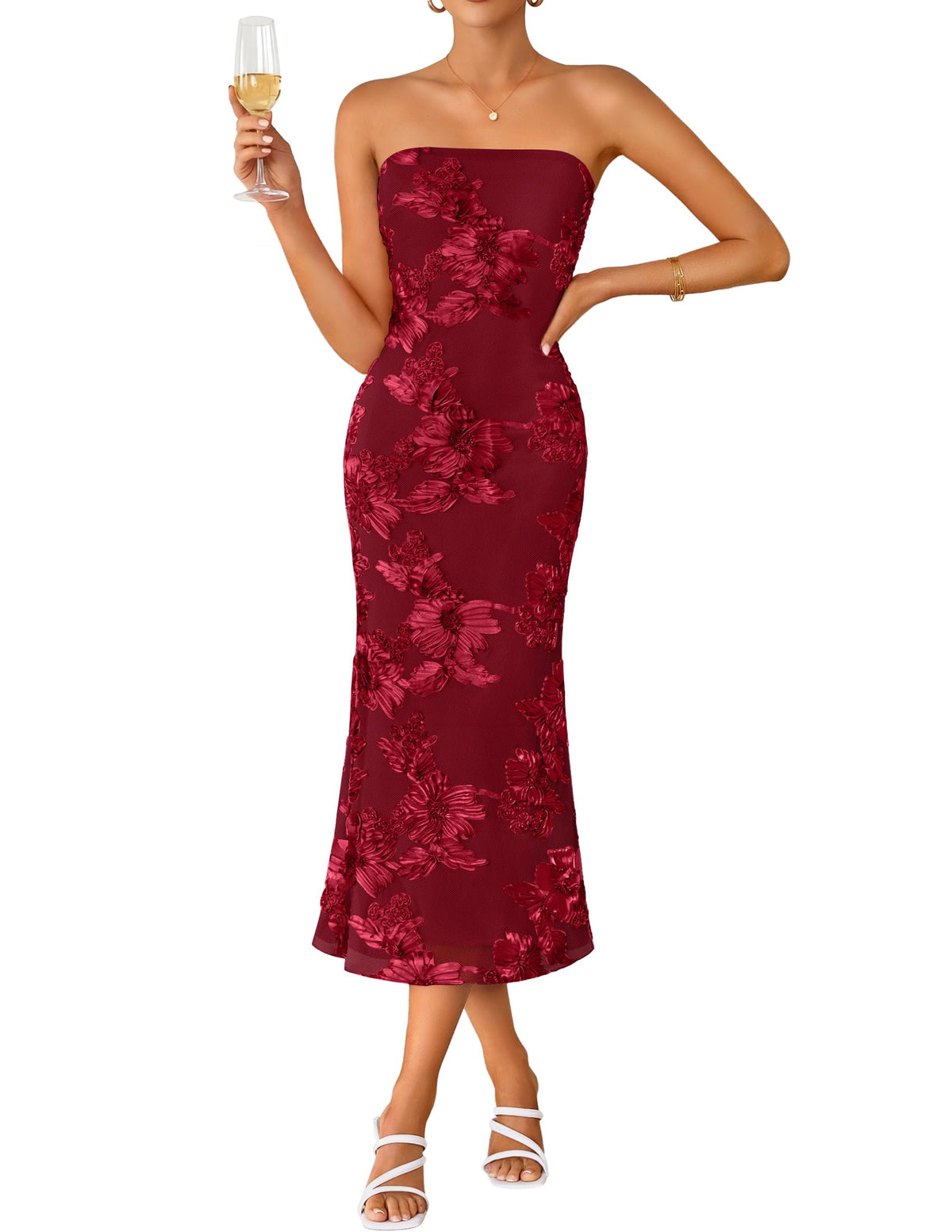 ZESICA 2026 Summer Strapless Floral Cocktail Wedding Guest Dress for Women