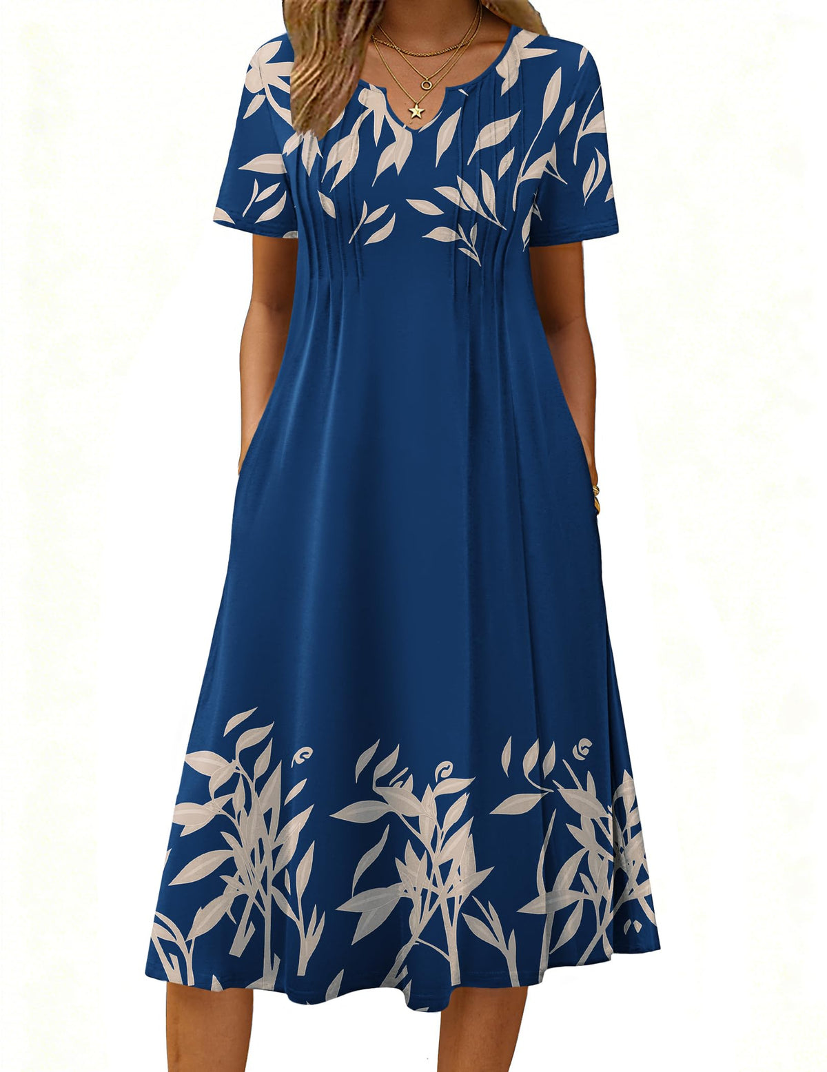 Zeagoo Summer Dresses for Women 2026 Casual Short Sleeve Aline Midi Dress with Pocket Flowy Pleated Tshirt Beach Sundress