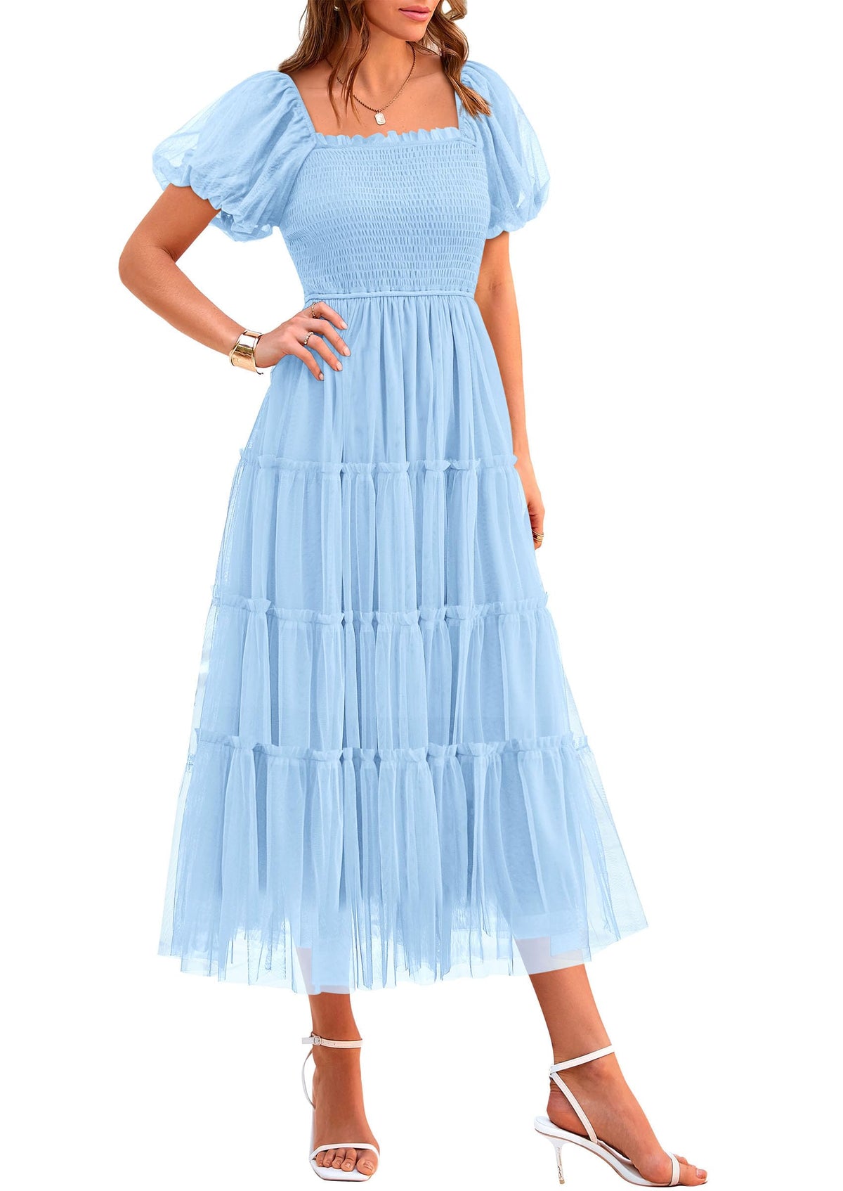 PRETTYGARDEN Women's Summer Smocked Midi Tulle Dress